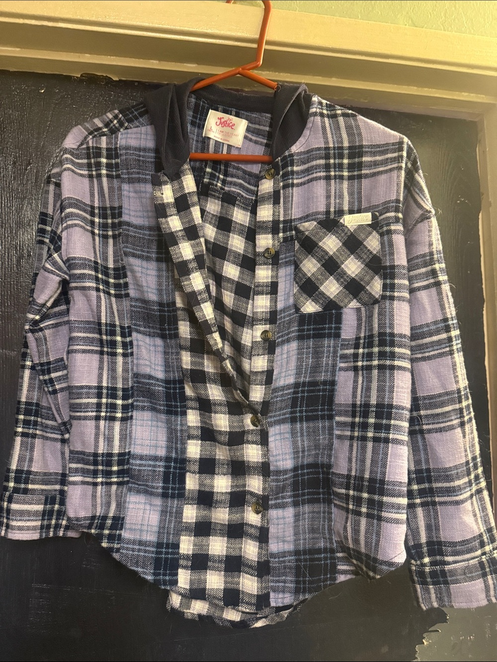 Justice Lavender and Black Plaid Button-Up Jacket